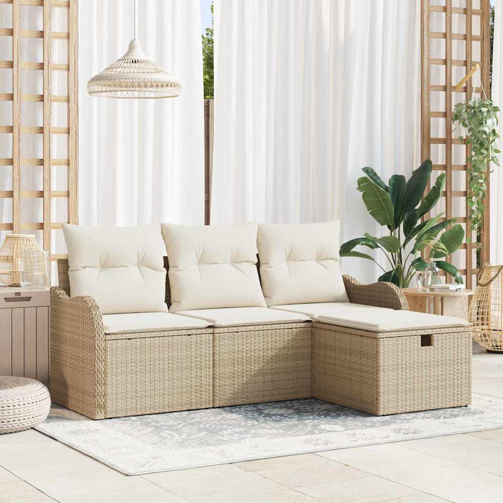 Garten-Sofa-Set mit Kissen mit Speicher 4 pcs Beige Poly Rattan